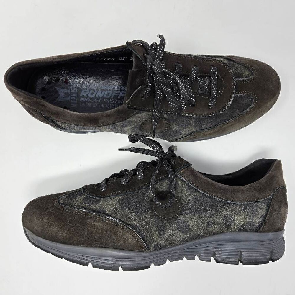 MEPHISTO YAEL RUNOFF WALKING SHOES BROWN SUEDE NUBUCK ANIMAL PRINT WOMENS 9